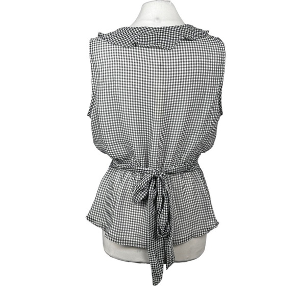 MAX Studio Surplice Wrap Ruffle Trim Sleeveless Blouse Gingham Poly Chiffon - Picture 4 of 9